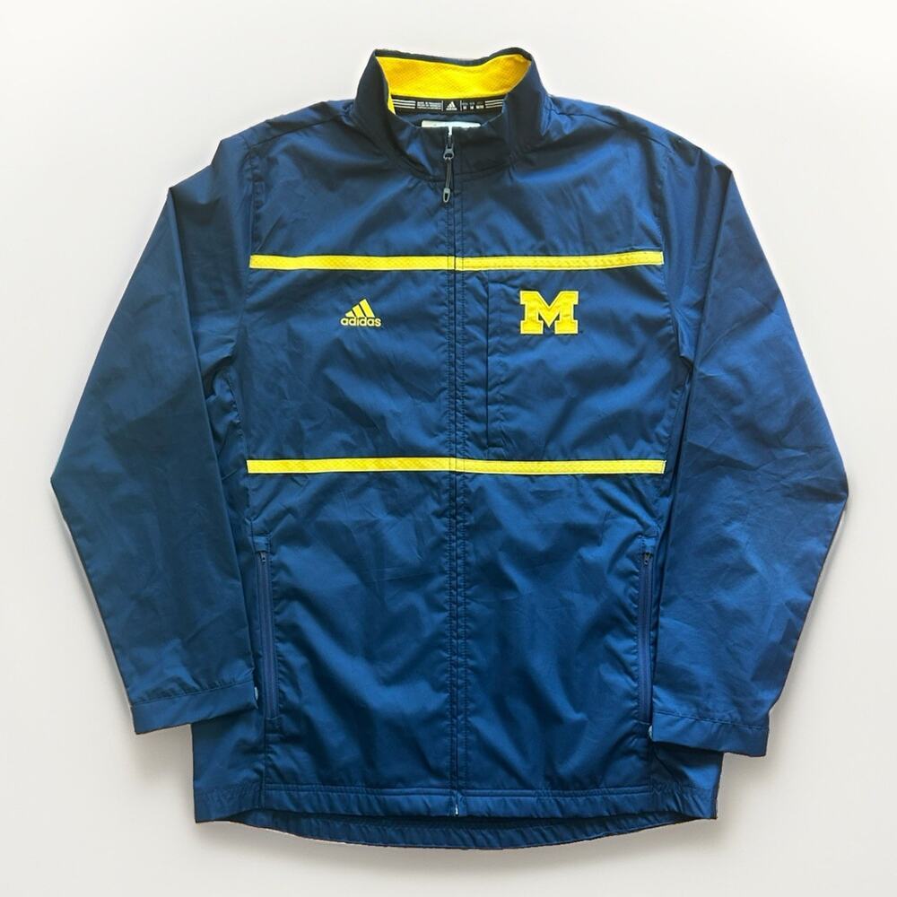 Adidas Michigan Wolverines Windbreaker Jacket Men Size Lg Full Zip Blue/Yellow